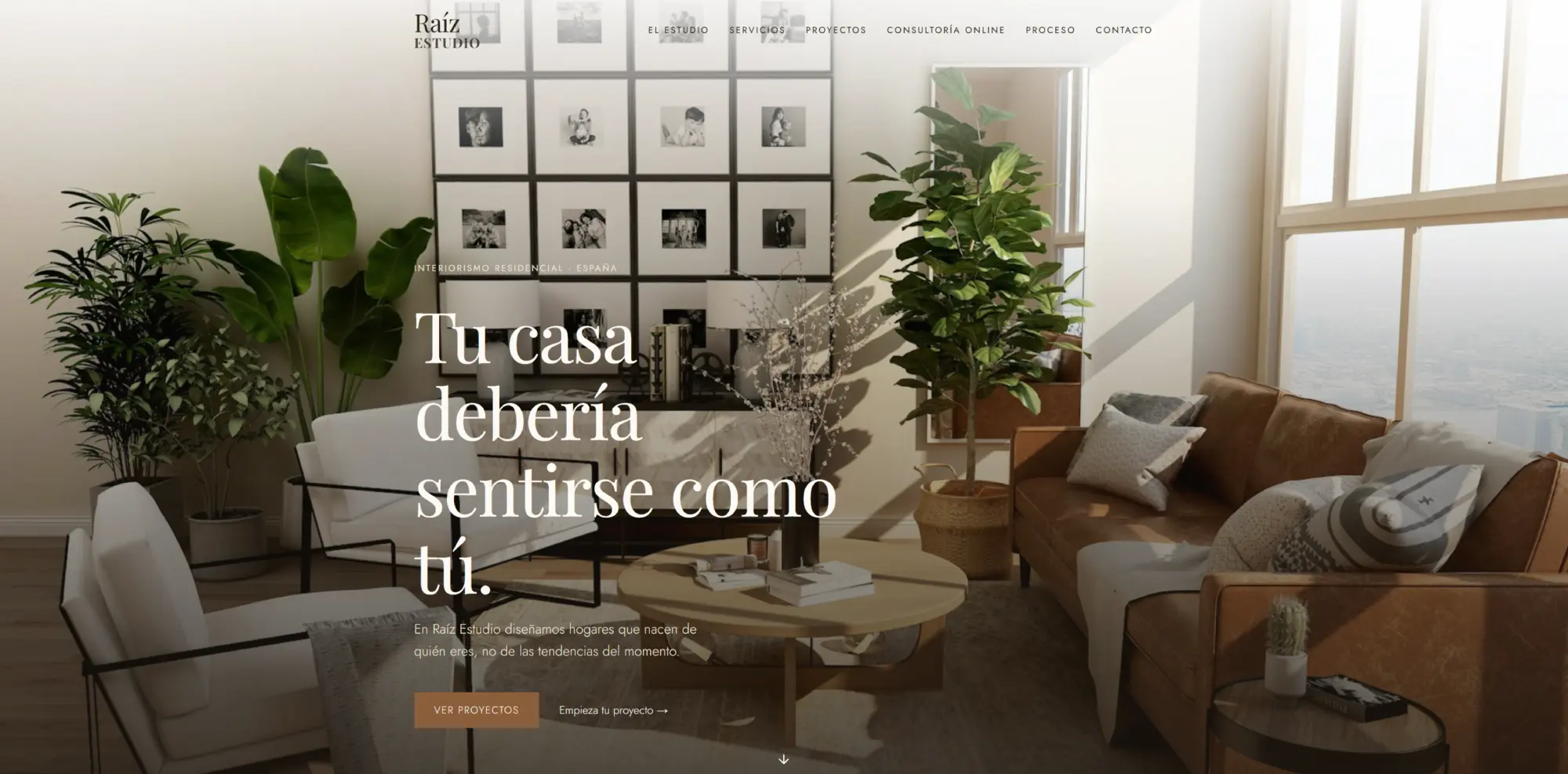 Captura de pantalla principal de Sitio web editorial para estudio de interiorismo residencial